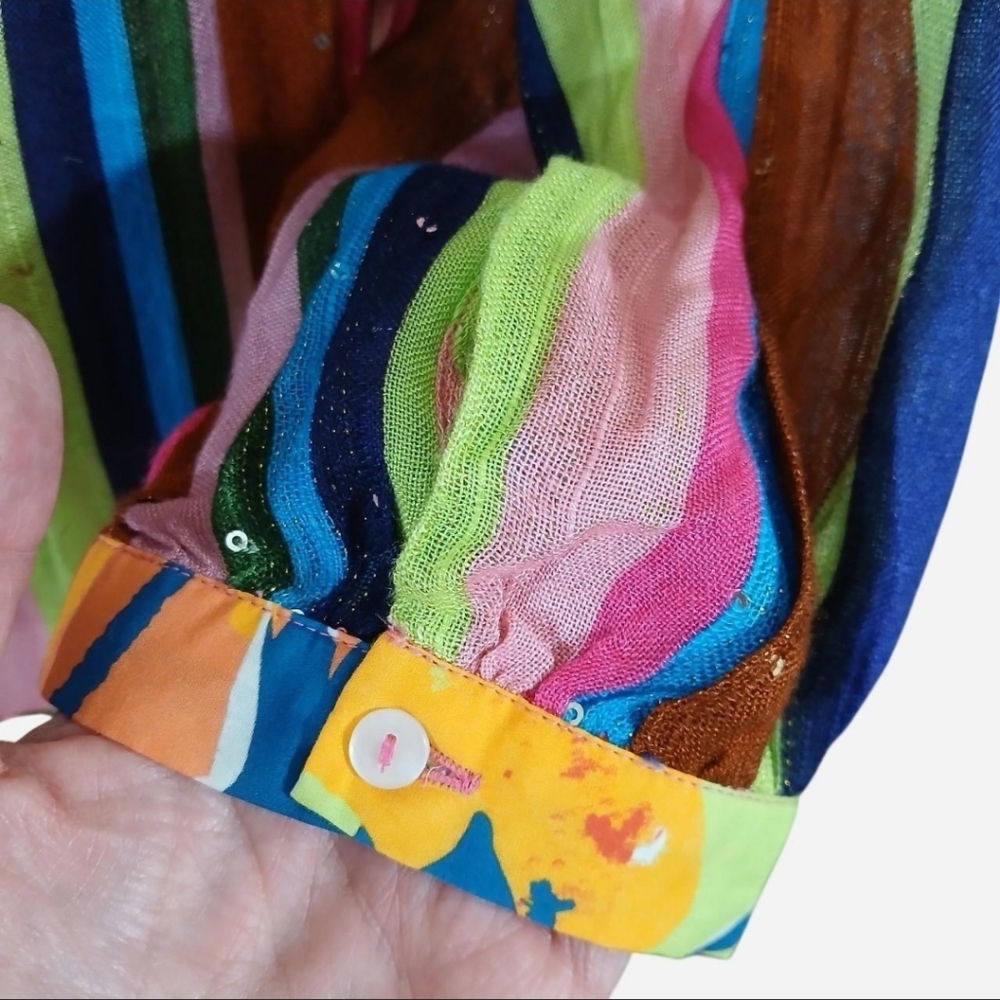 NEW Anthropologie VERB Tropical Rainbow Sequin Embroidered Peasant Top Medium - Picture 5 of 6